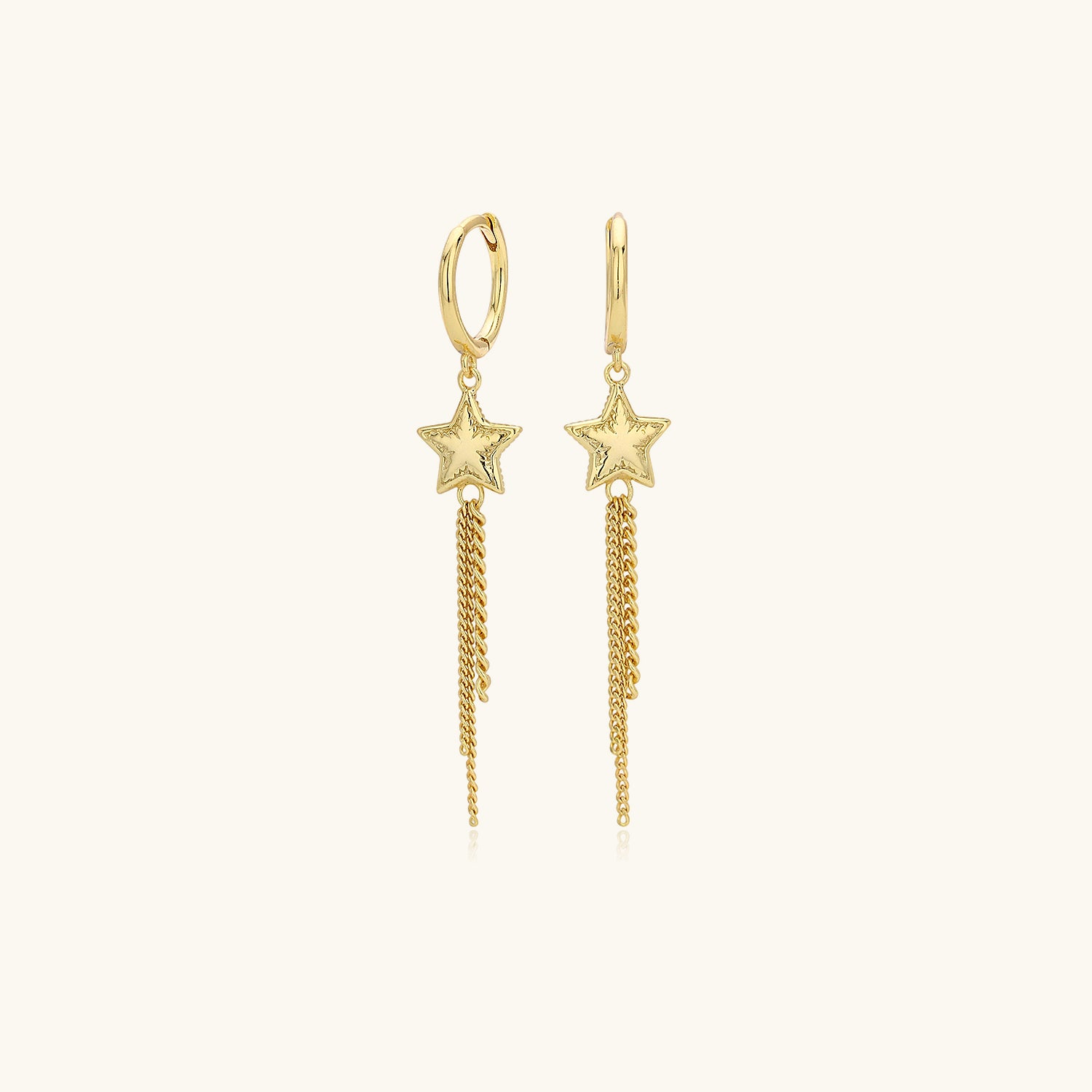 Star Fringe Drop Huggie Hoop Earrings - Gold