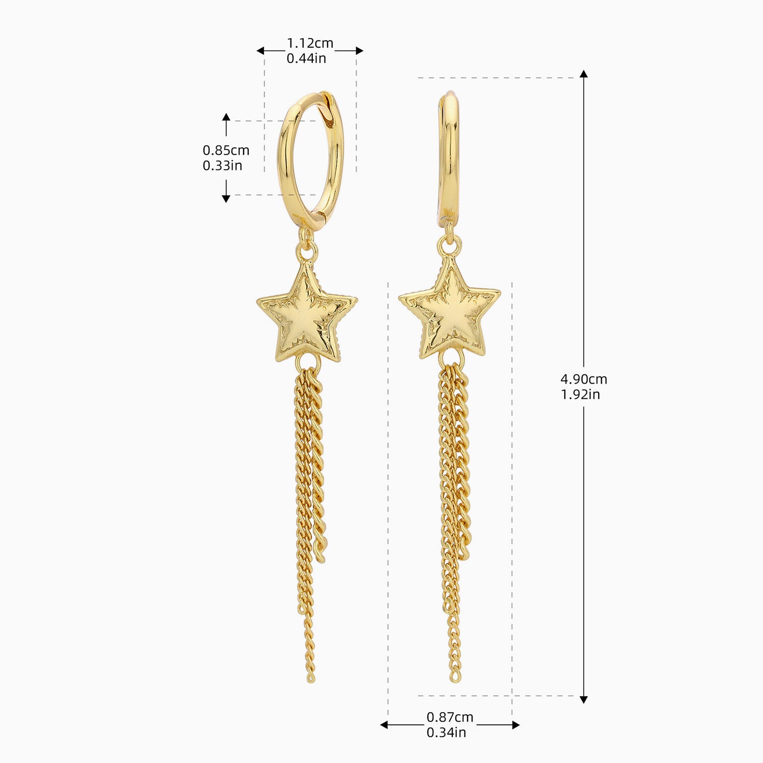 Star Fringe Drop Huggie Hoop Earrings - Gold