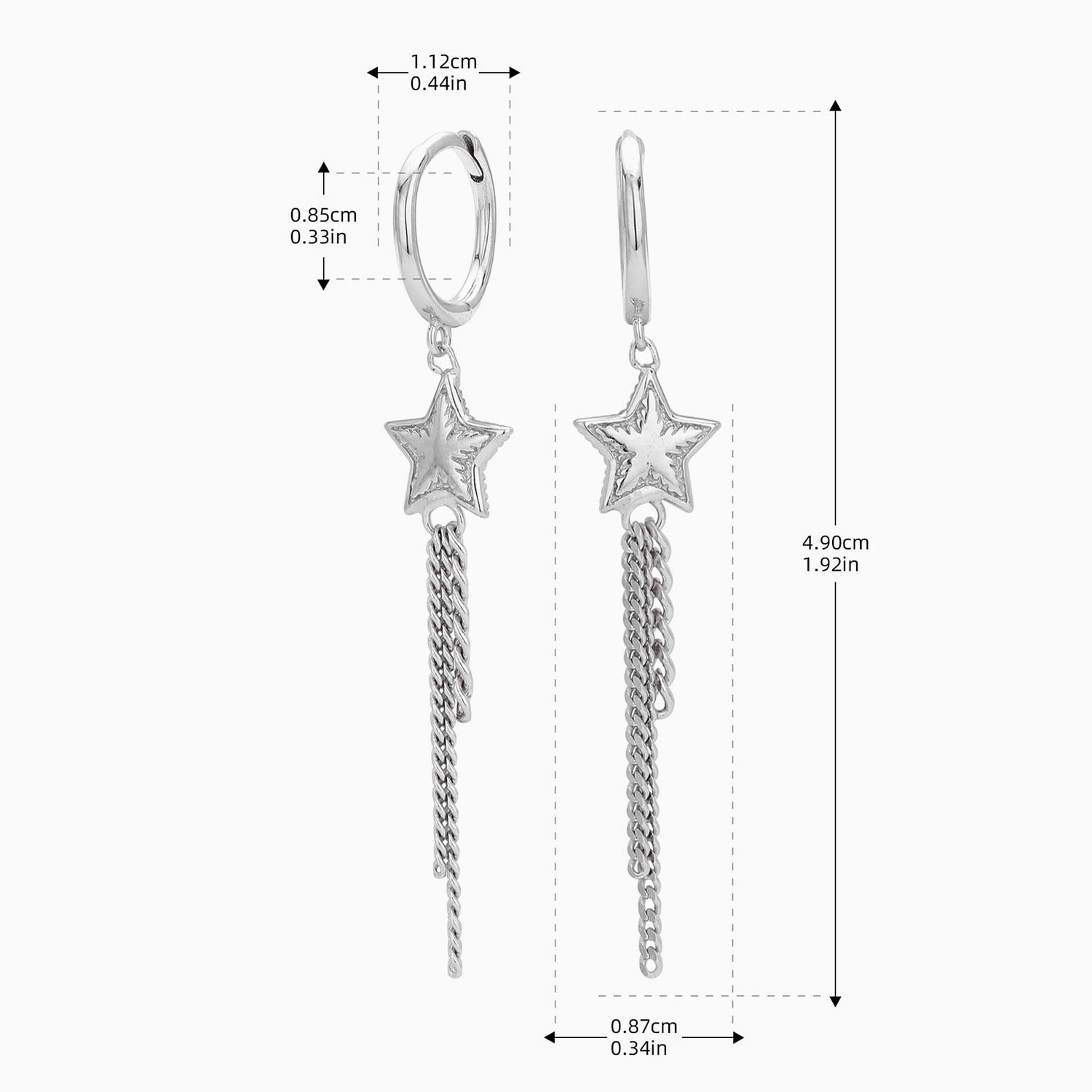 Star Fringe Drop Huggie Hoop Earrings - Silver