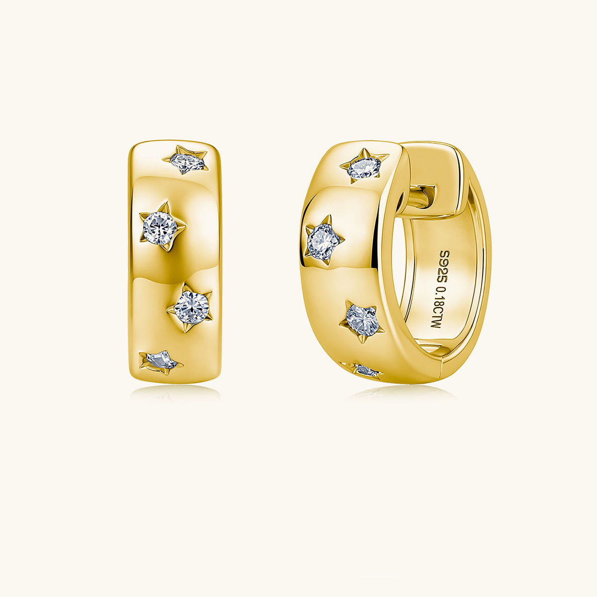Star Moissanite Huggie Hoop Earrings - Gold