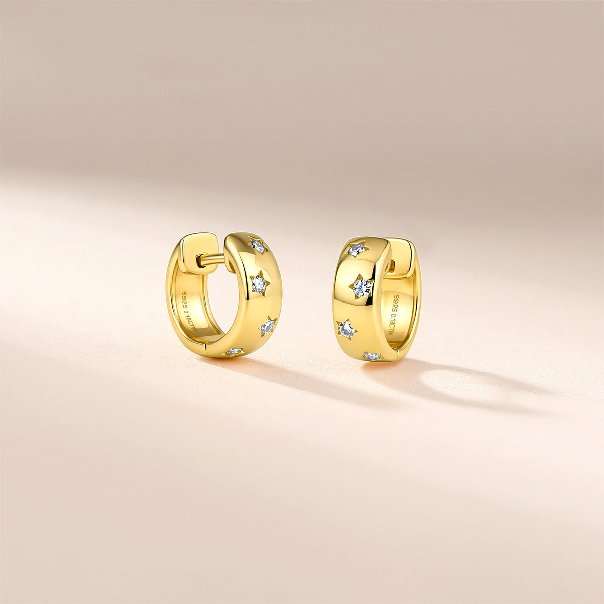 Star Moissanite Huggie Hoop Earrings - Gold