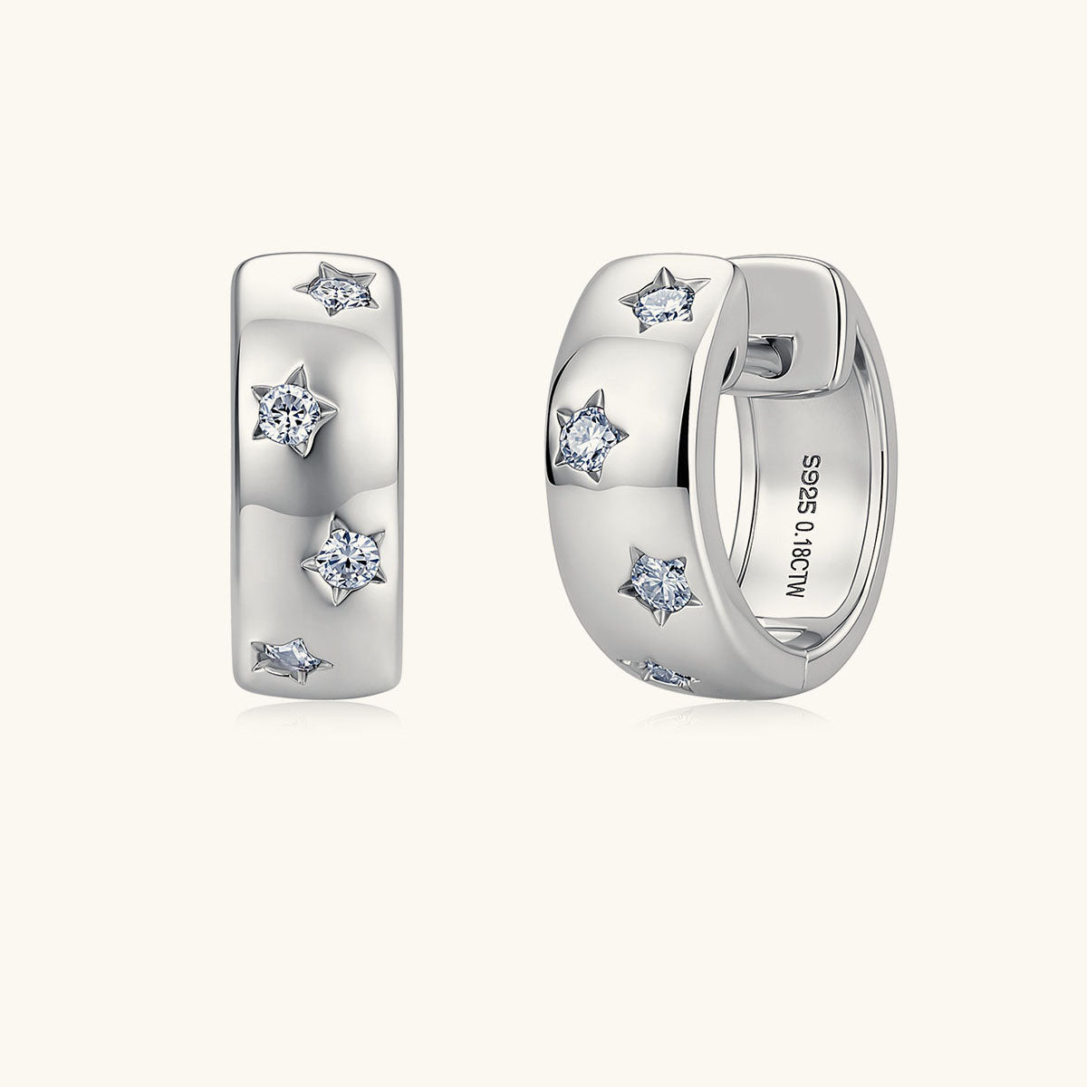Star Moissanite Huggie Hoop Earrings - Silver