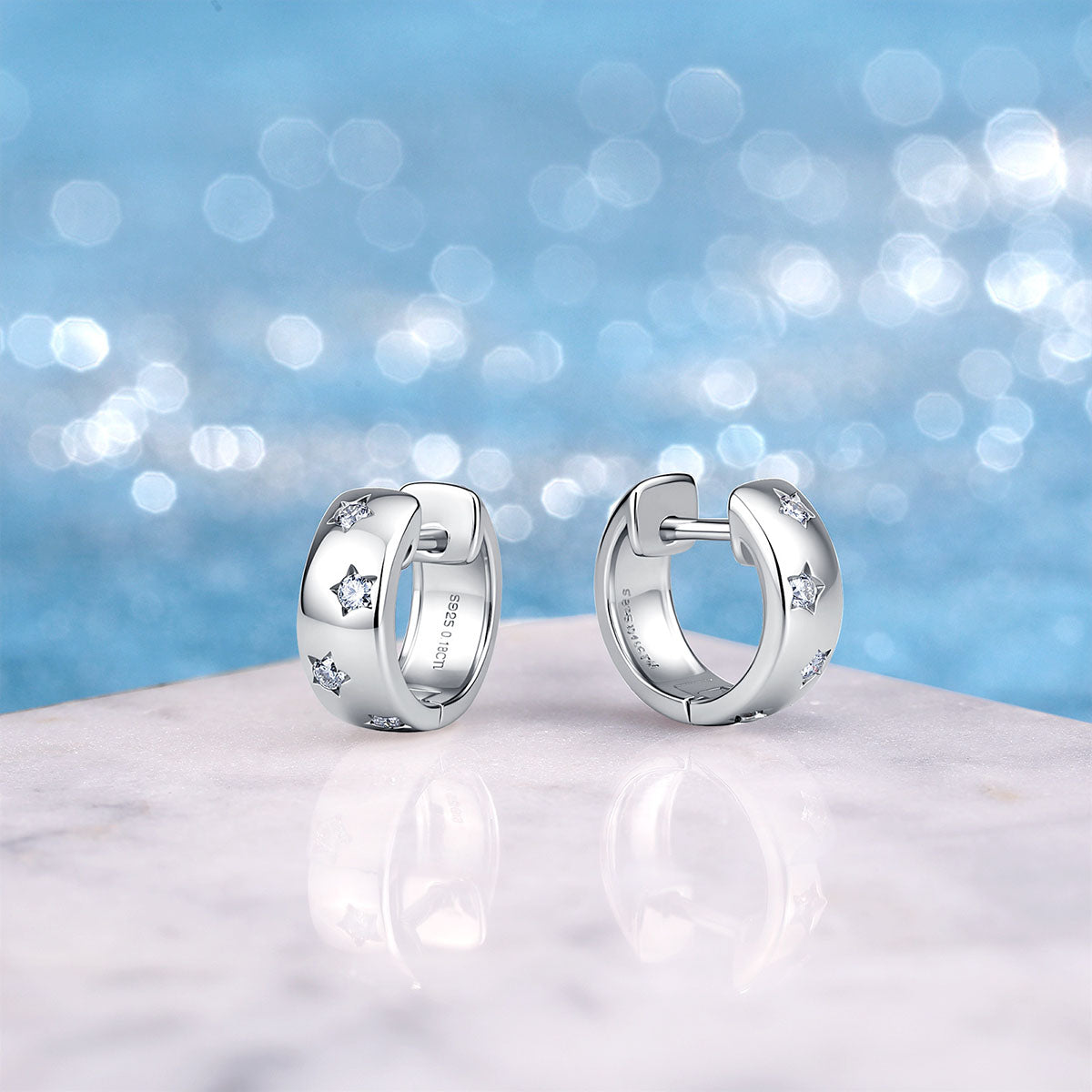 Star Moissanite Huggie Hoop Earrings - Silver