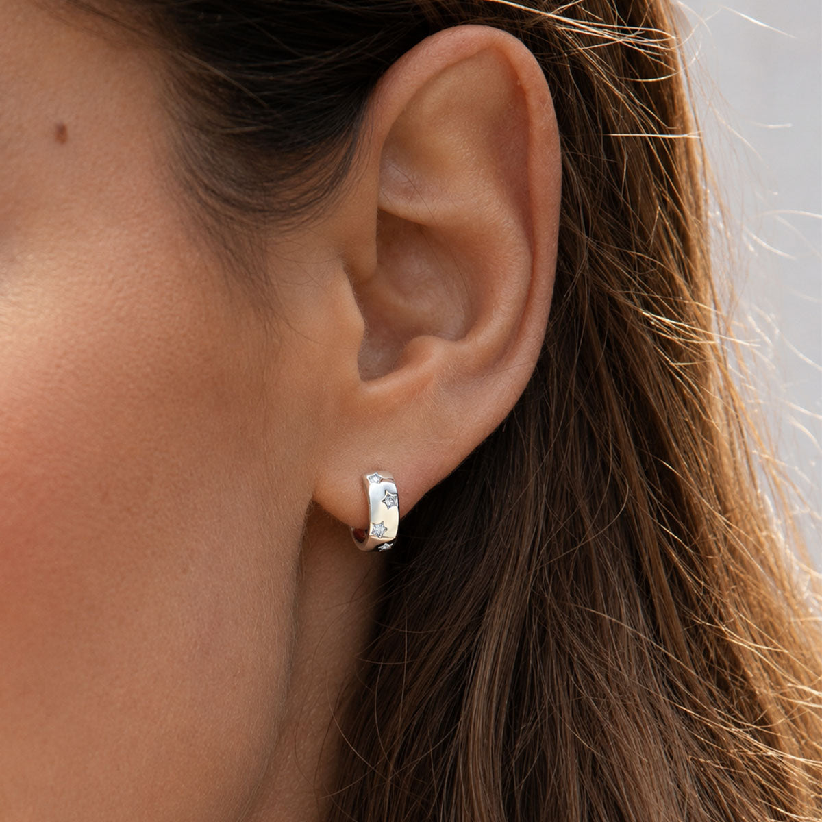 Star Moissanite Huggie Hoop Earrings - Silver