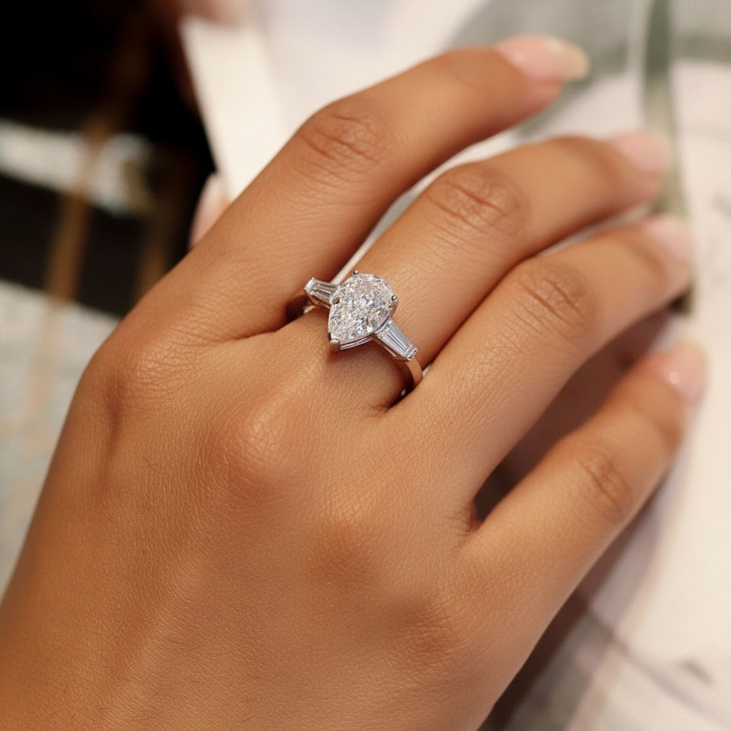 Starlit Moissanite Three Stone Ring - Silver