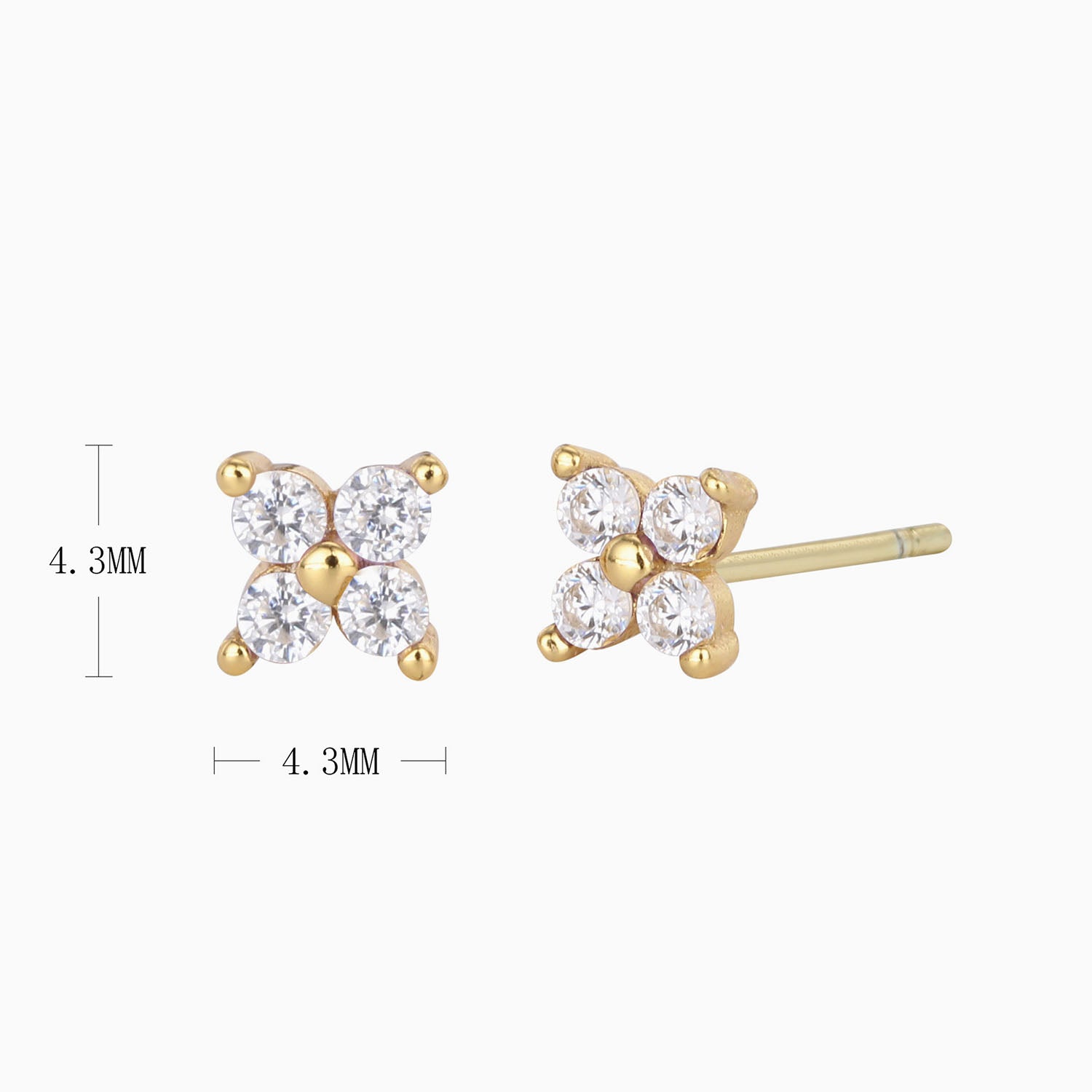 Starry Diamond Flower Stud Earrings - Gold