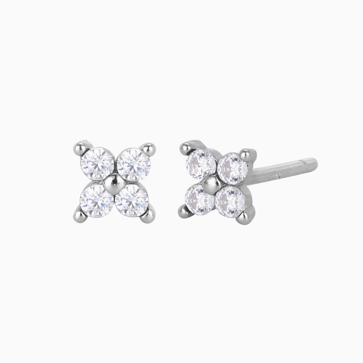 Starry Diamond Flower Stud Earrings - Silver