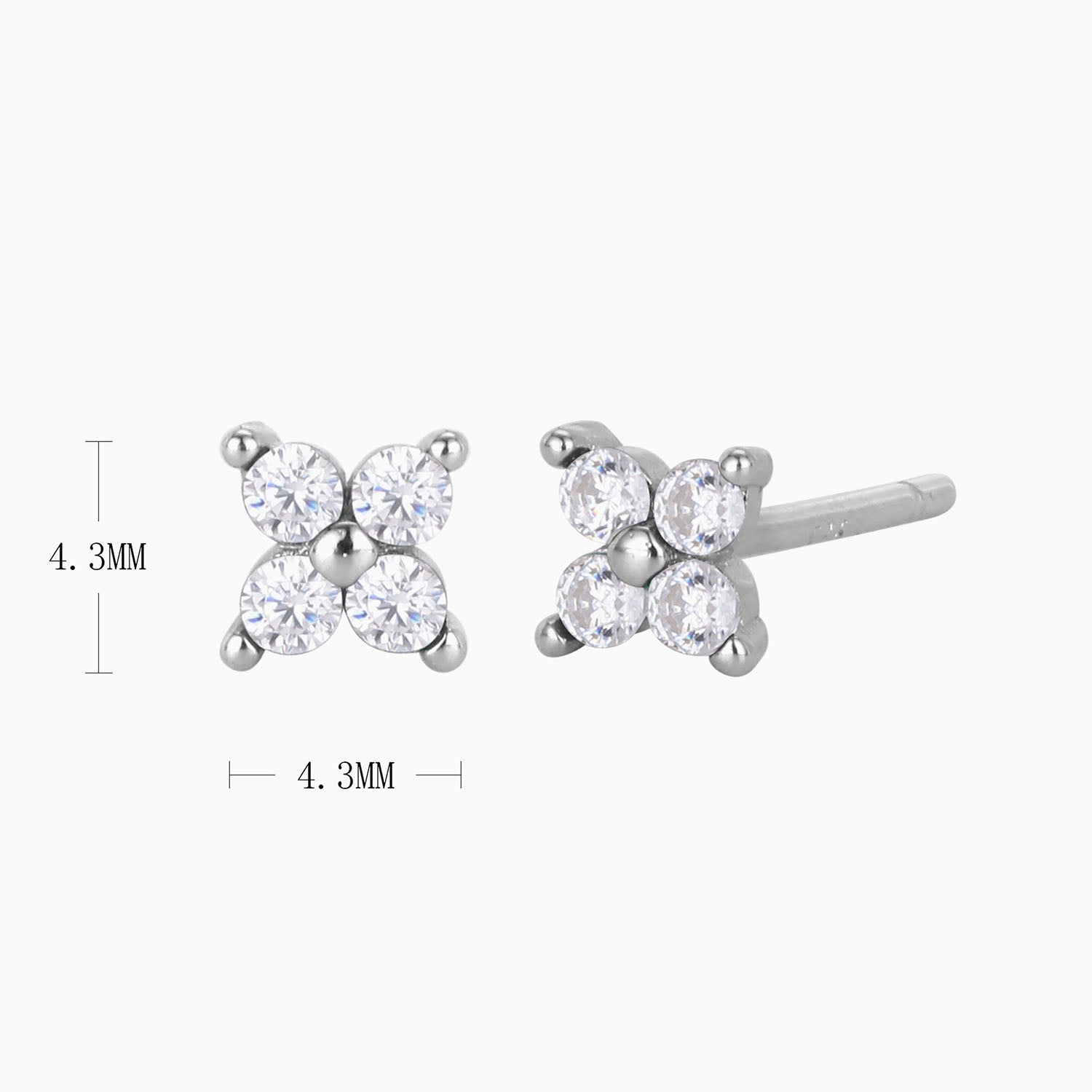 Starry Diamond Flower Stud Earrings - Silver