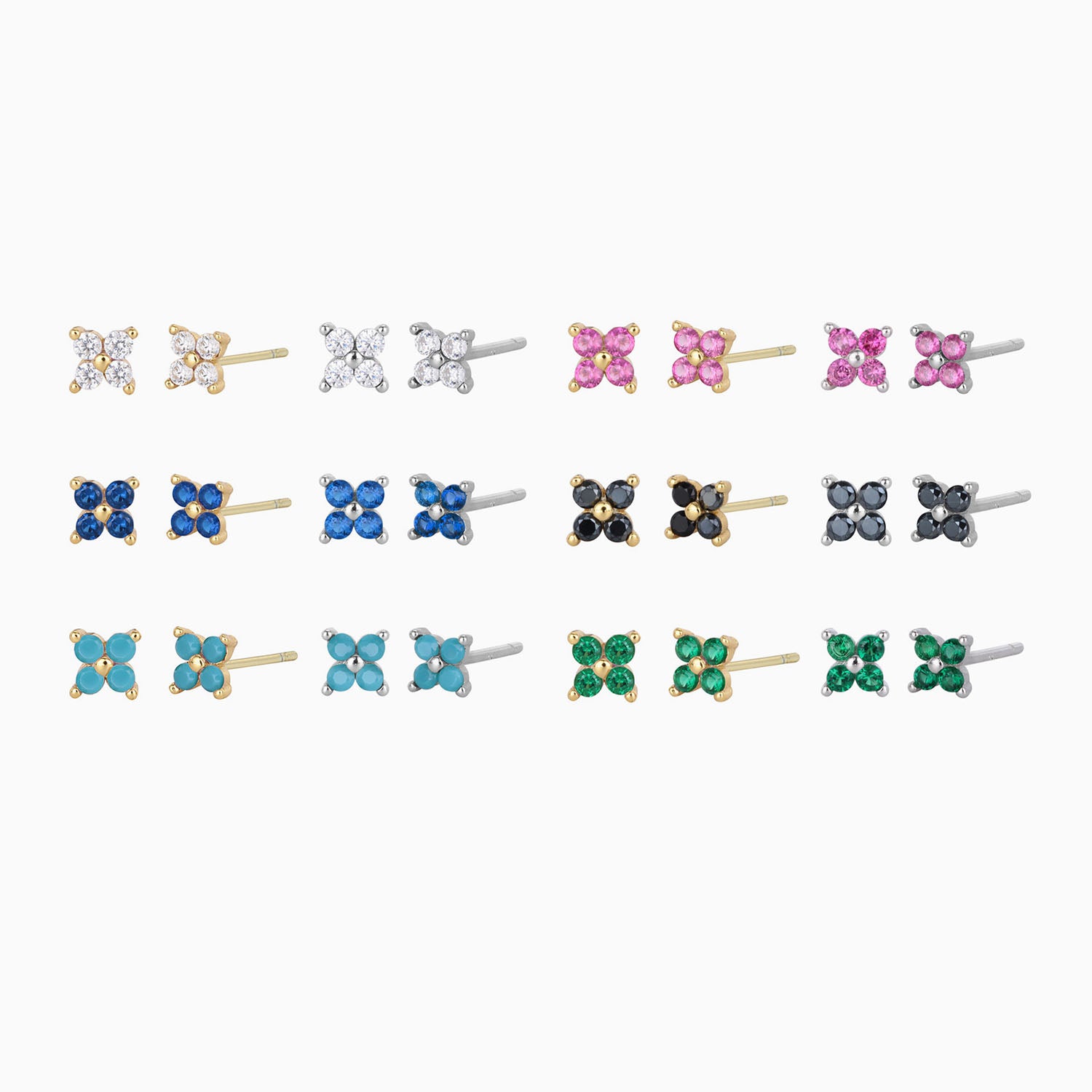 Starry Diamond Flower Stud Earrings - Silver