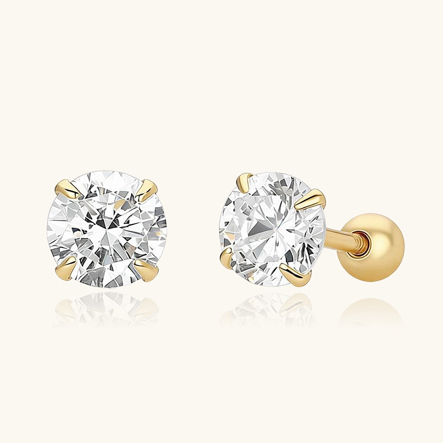 Starry Diamond Solitaire Stud Earrings - Gold
