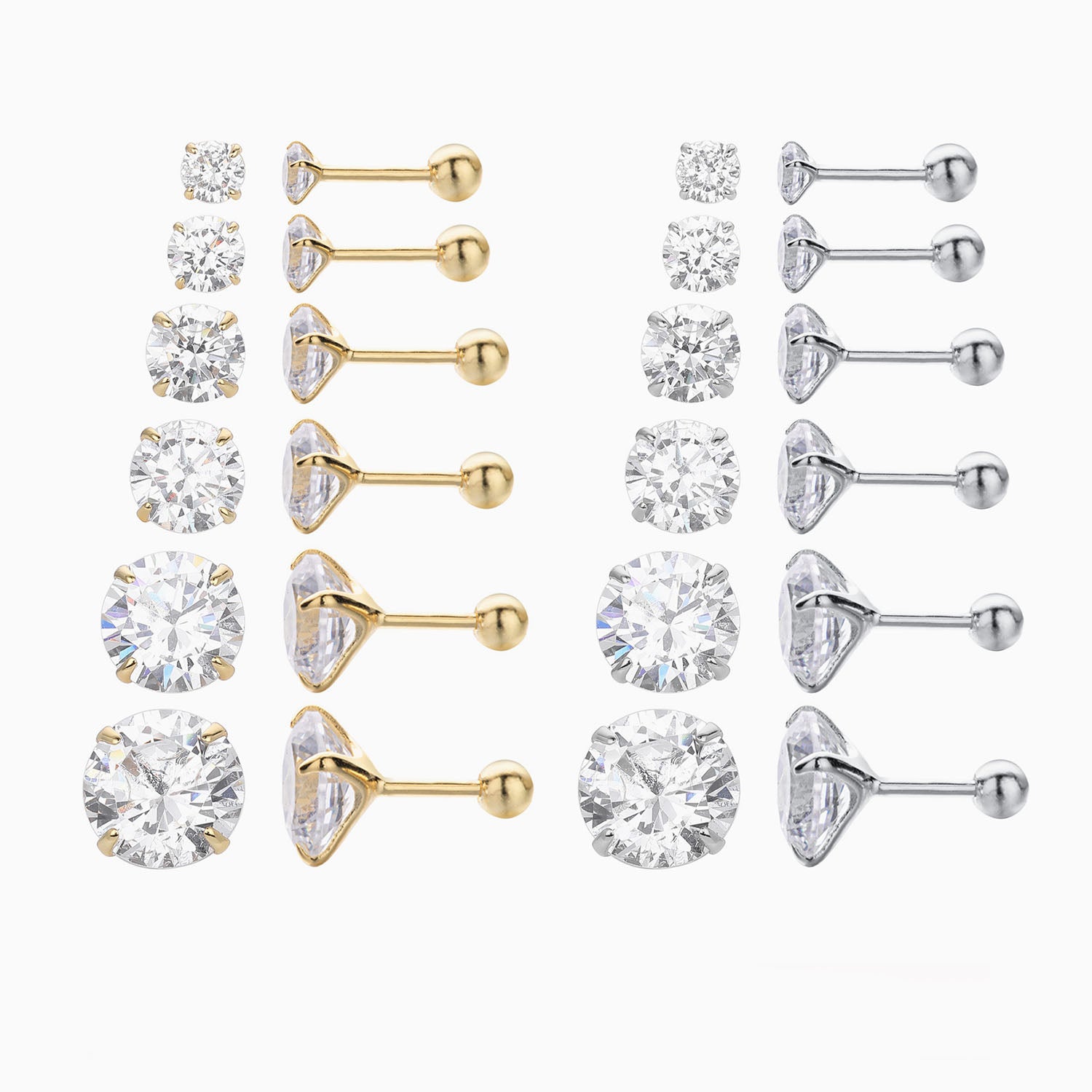 Starry Diamond Solitaire Stud Earrings - Gold