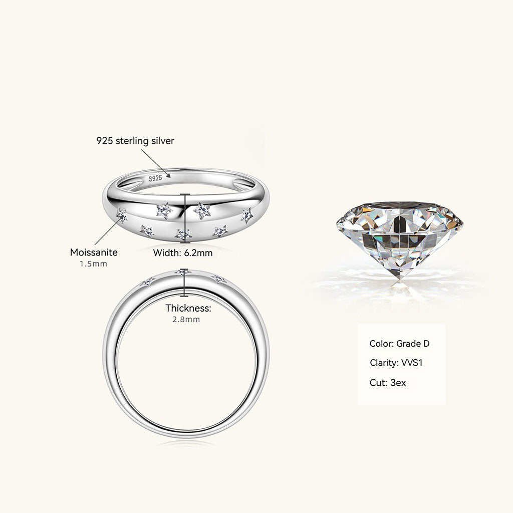 Starry Dome Moissanite Ring - Silver