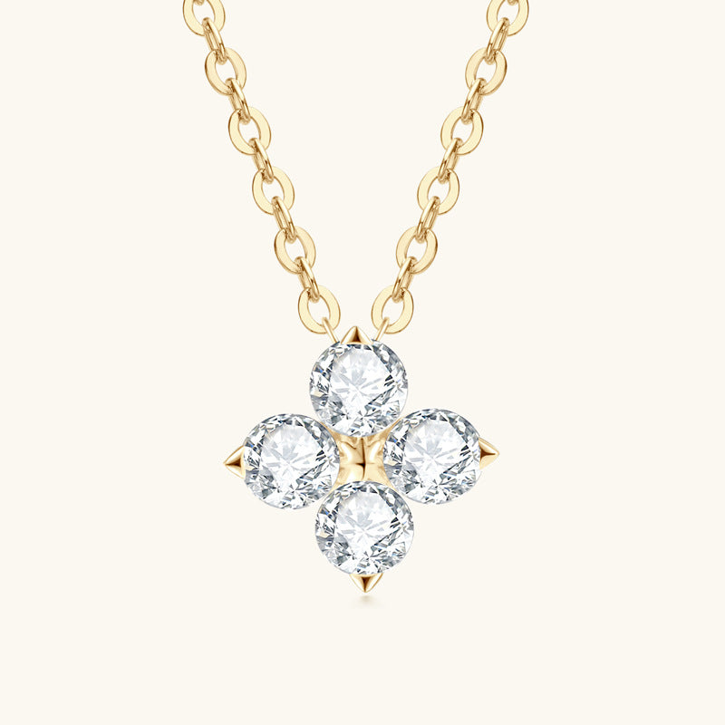 Starry Flower Moissanite Pendant Necklace - Gold