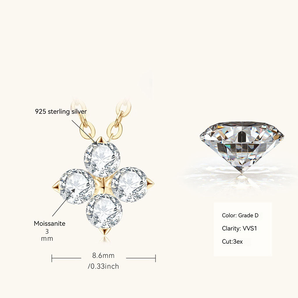 Starry Flower Moissanite Pendant Necklace - Gold