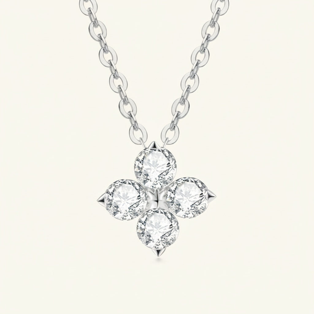 Starry Flower Moissanite Pendant Necklace - Silver