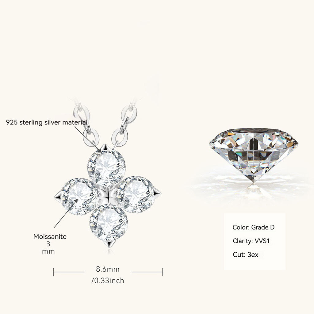 Starry Flower Moissanite Pendant Necklace - Silver