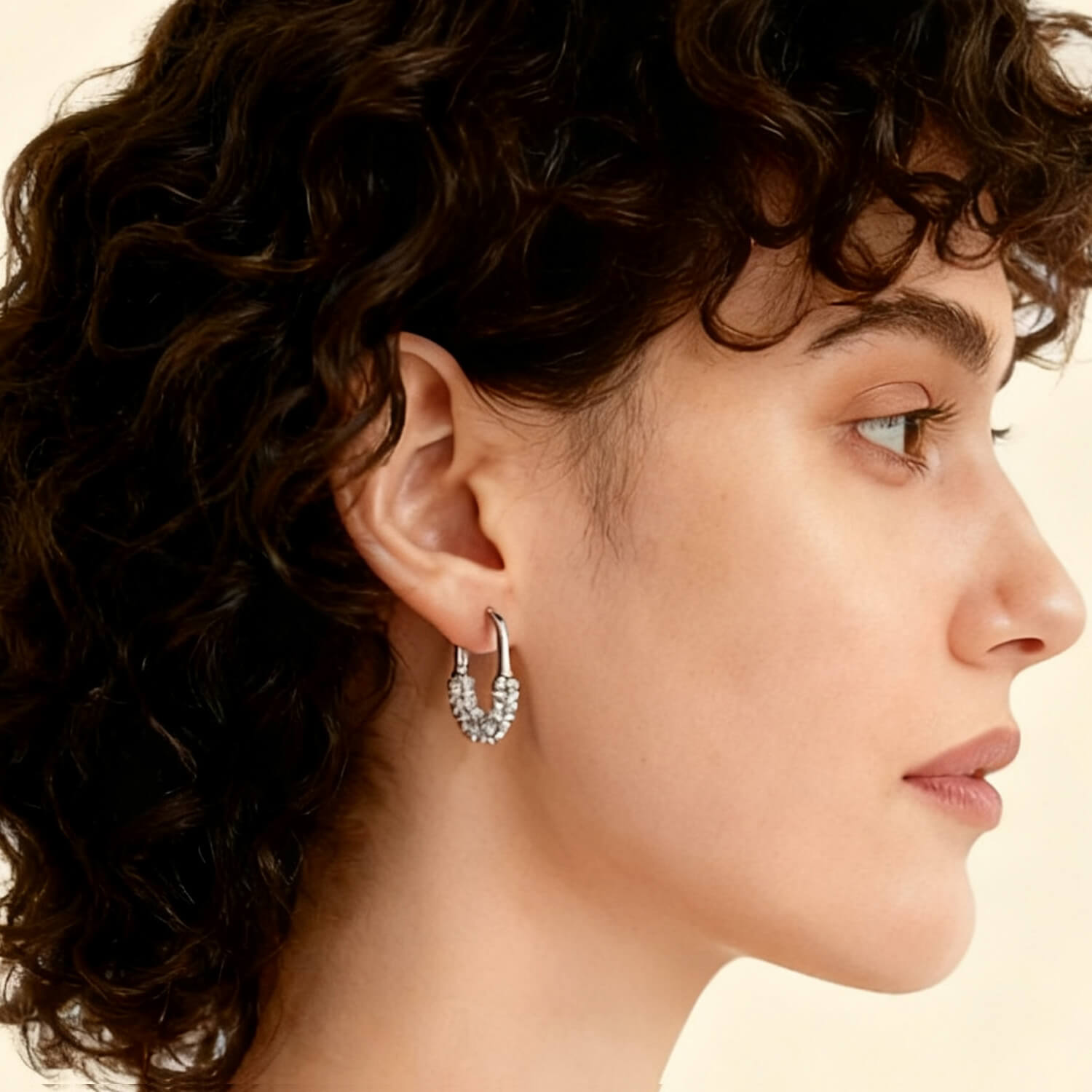 Starry U Shape Hoop Earrings - Silver