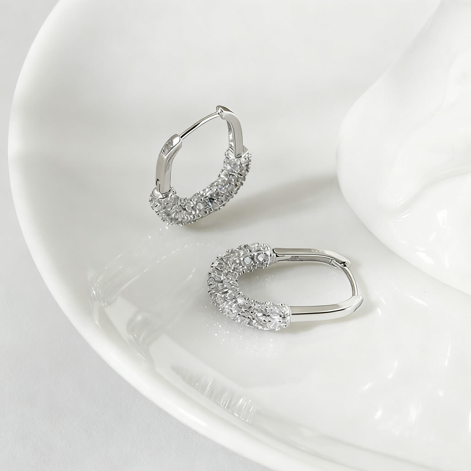 Starry U Shape Hoop Earrings - Silver