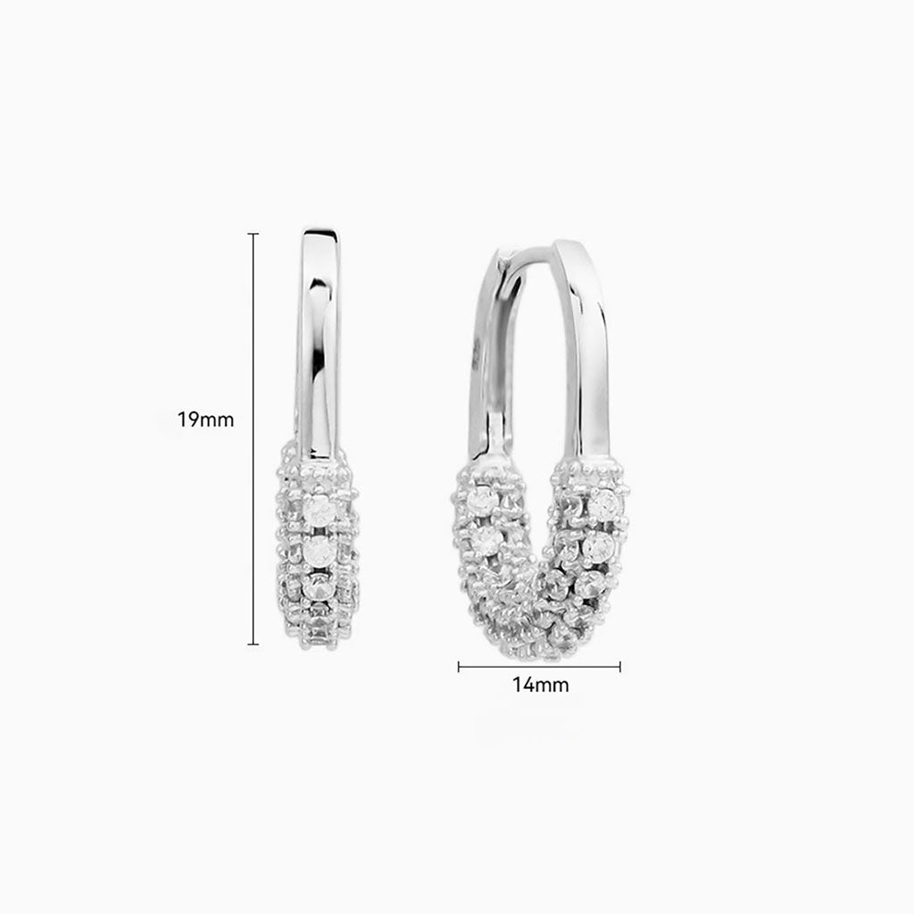 Starry U Shape Hoop Earrings - Silver