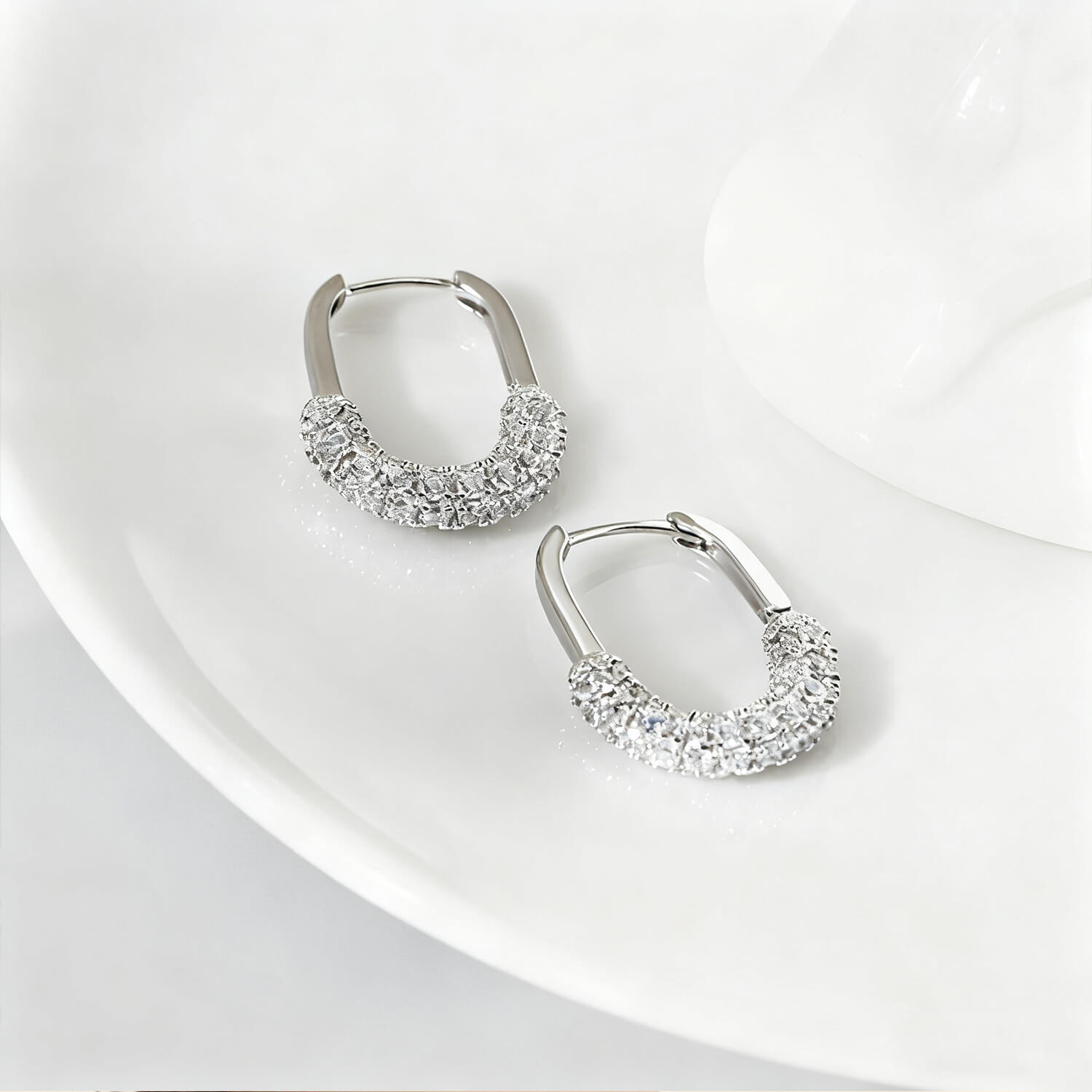 Starry U Shape Hoop Earrings - Silver