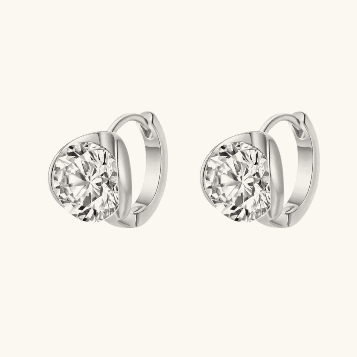 Statement Moissanite Huggie Hoop Earrings - Silver