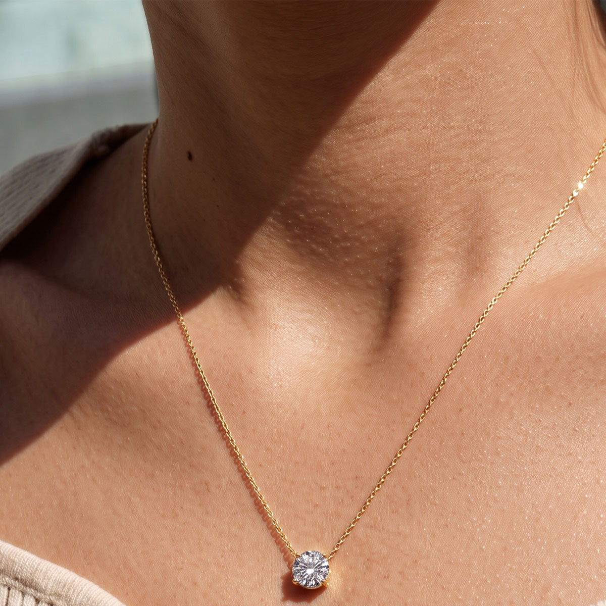 Statement Moissanite Solitaire Pendant Necklace - Gold