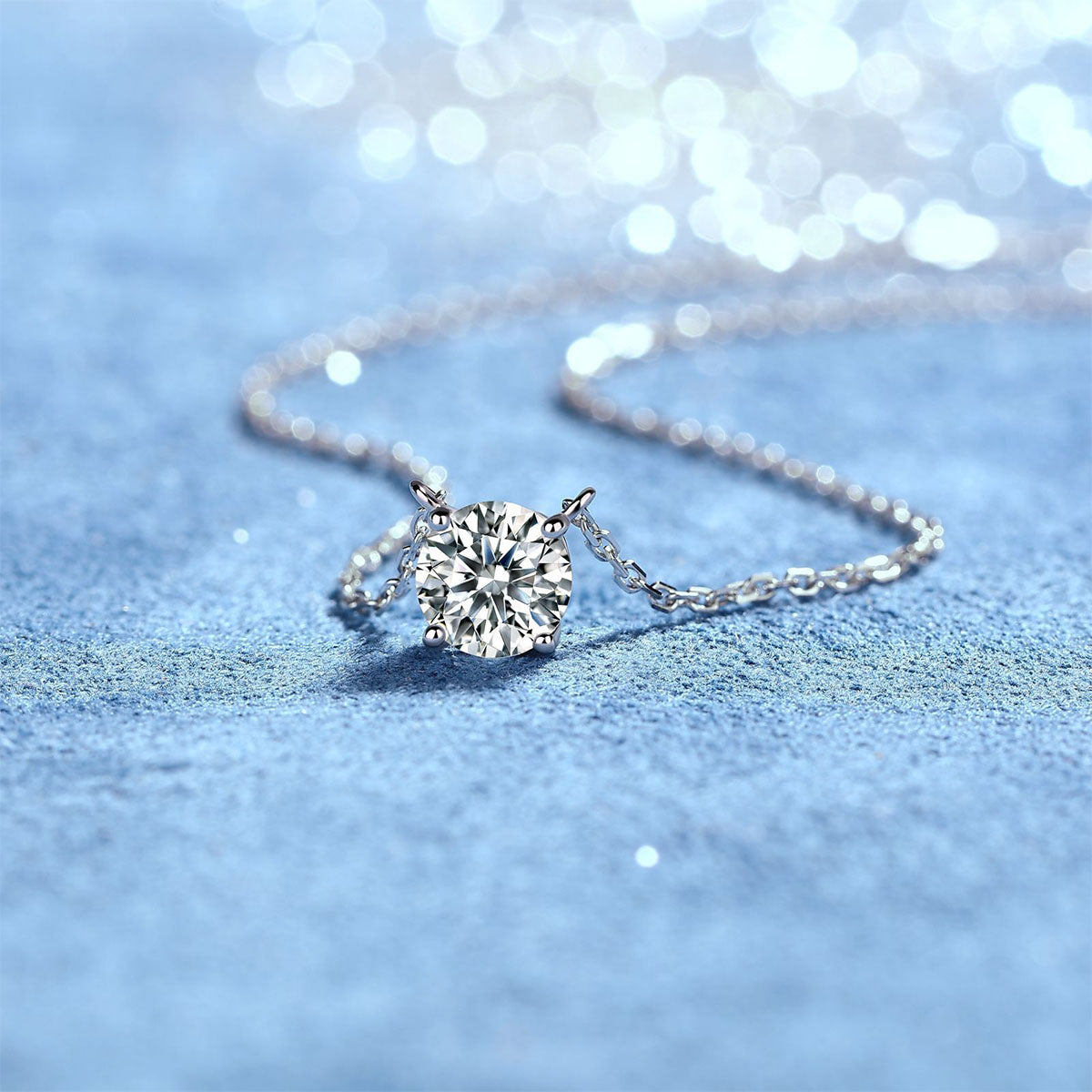 Statement Moissanite Solitaire Pendant Necklace - Silver