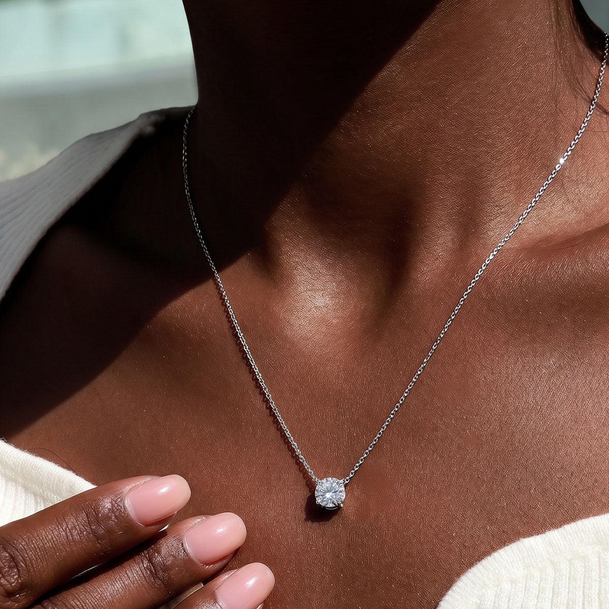 Statement Moissanite Solitaire Pendant Necklace - Silver