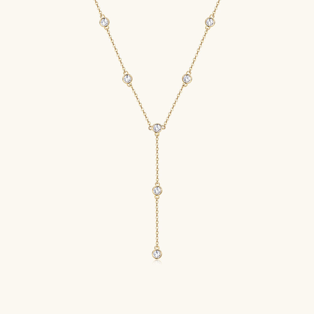 Station Moissanite Lariat Necklace - Gold