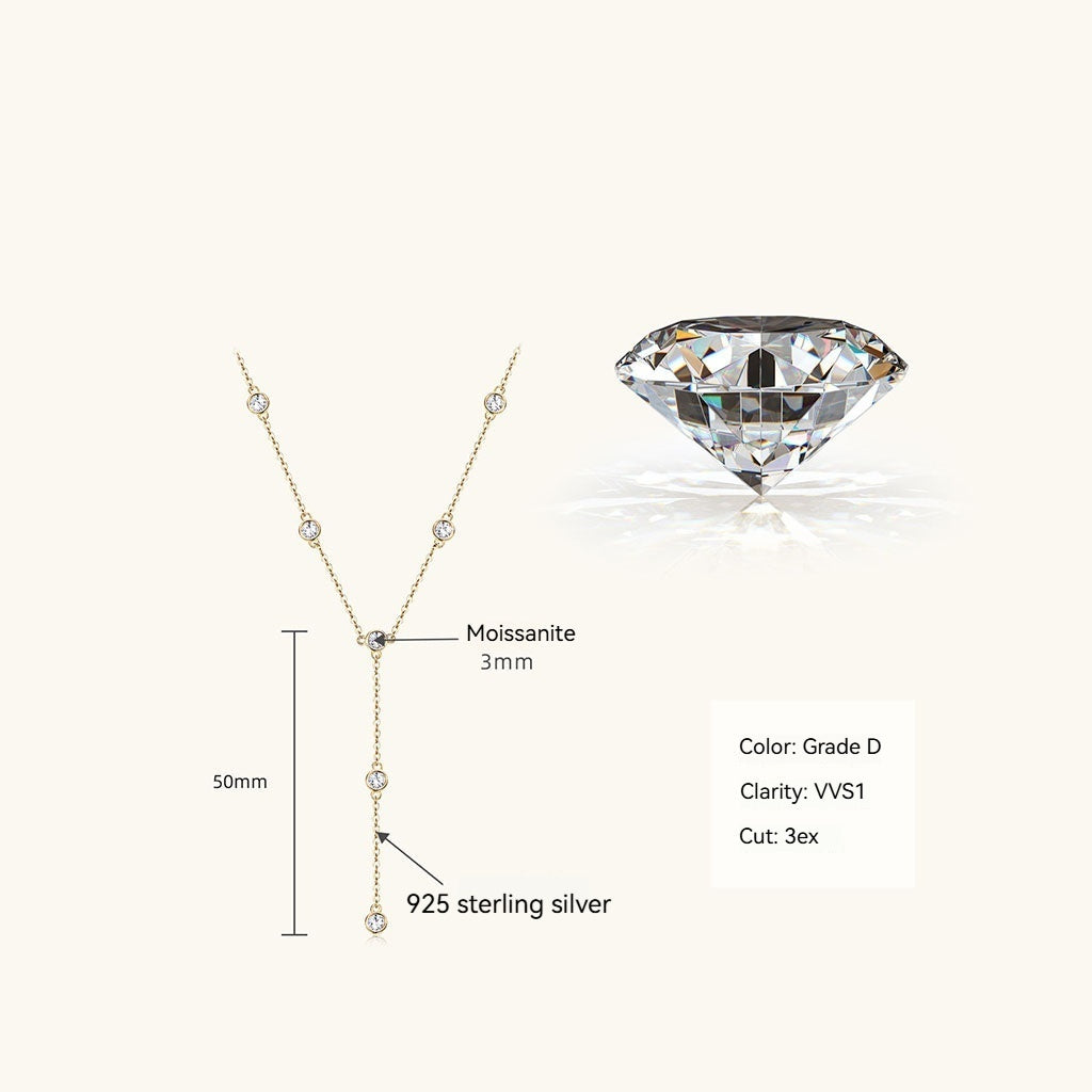 Station Moissanite Lariat Necklace - Gold