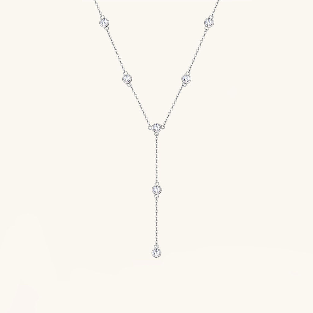Station Moissanite Lariat Necklace - Silver