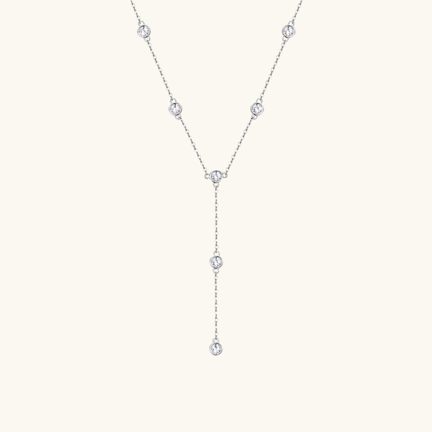 Station Moissanite Lariat Necklace - Silver