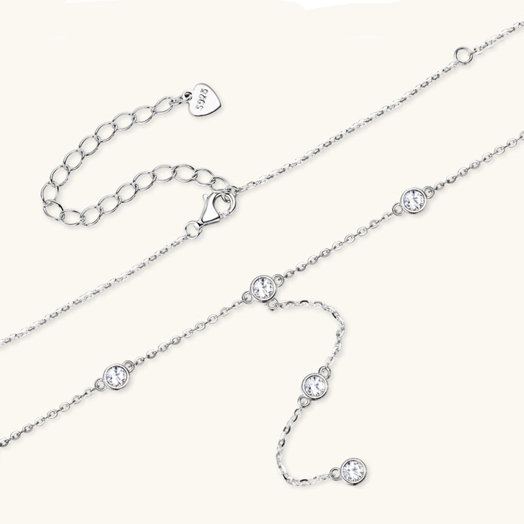 Station Moissanite Lariat Necklace - Silver