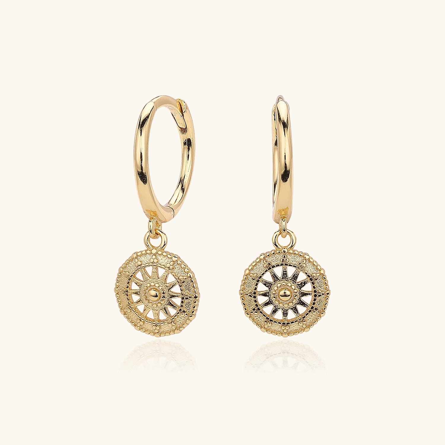 Sun Disc Huggie Hoop Earrings - Gold