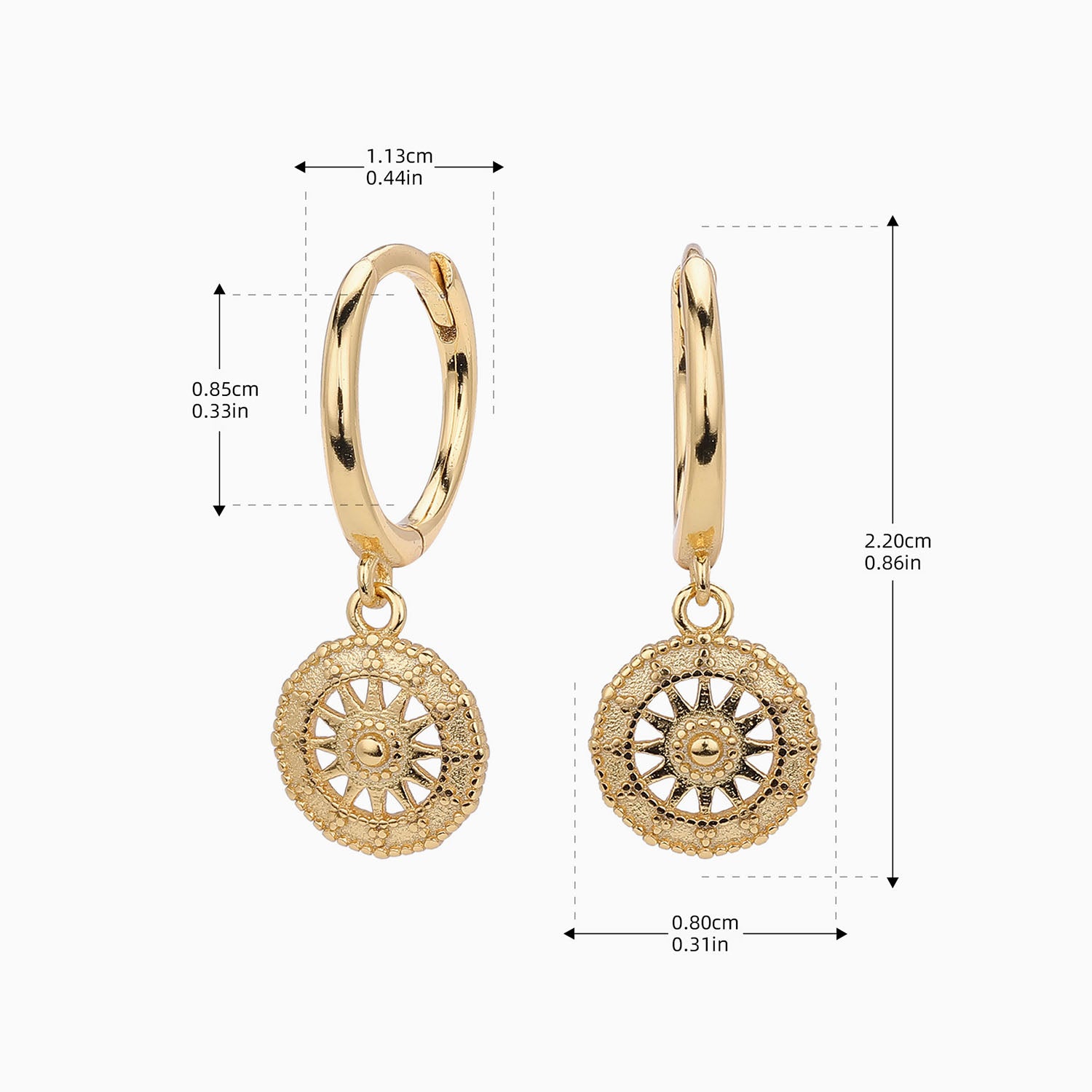 Sun Disc Huggie Hoop Earrings - Gold