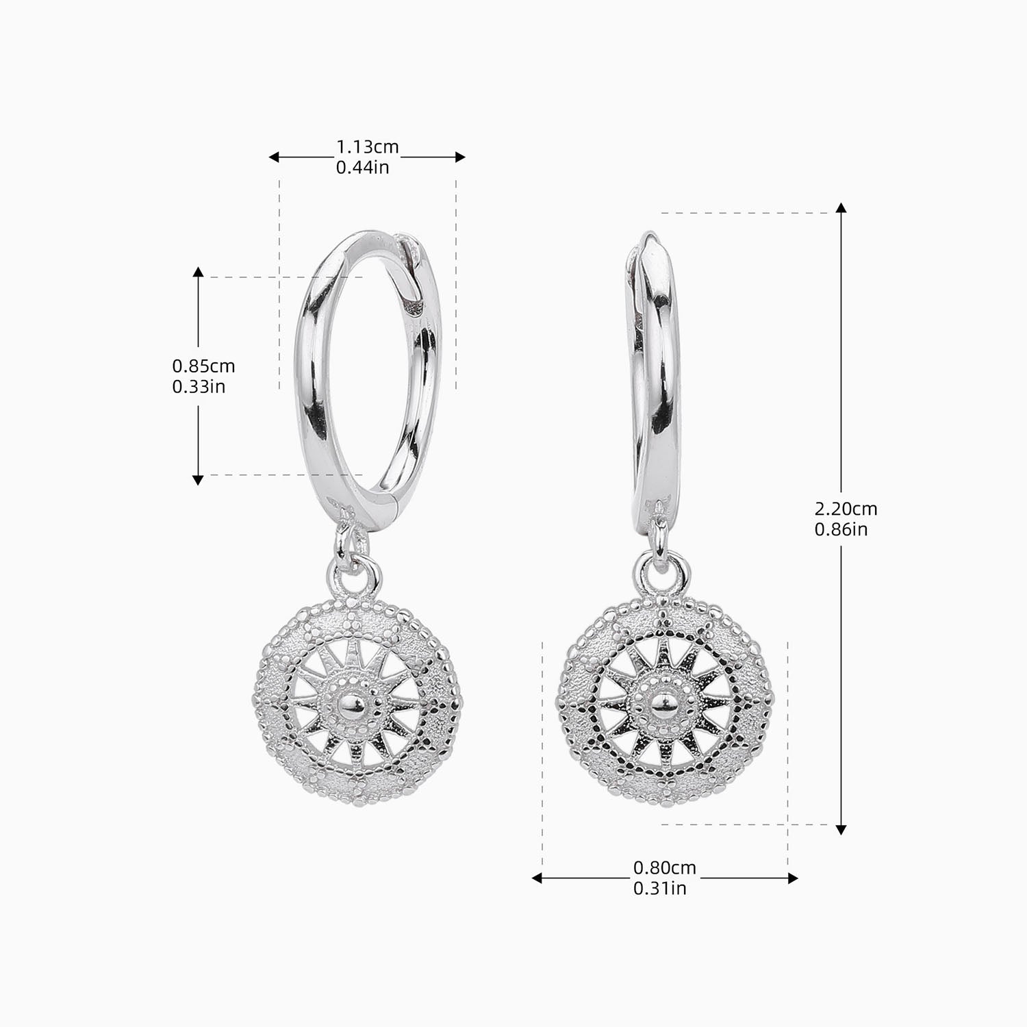 Sun Disc Huggie Hoop Earrings - Silver