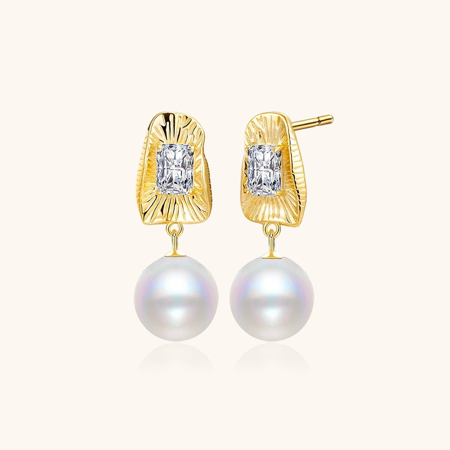 Sunburst Diamond and Pearl Drop Earrings - Gold
