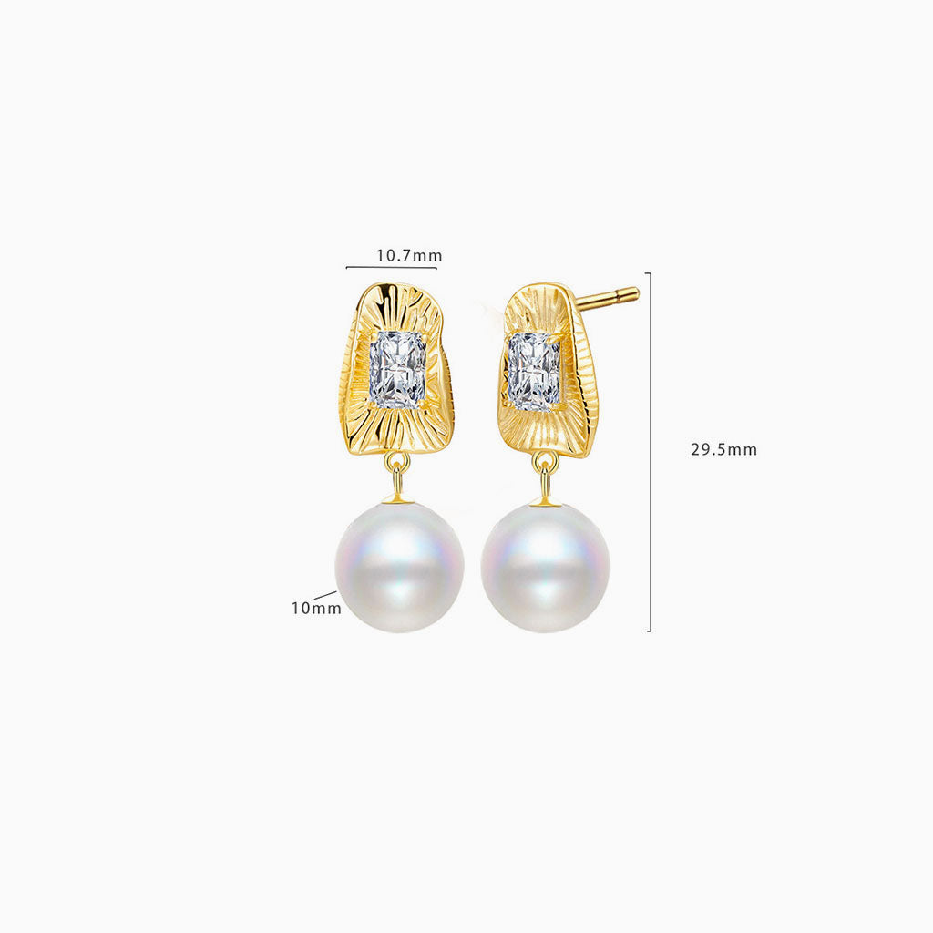 Sunburst Diamond and Pearl Drop Earrings - Gold