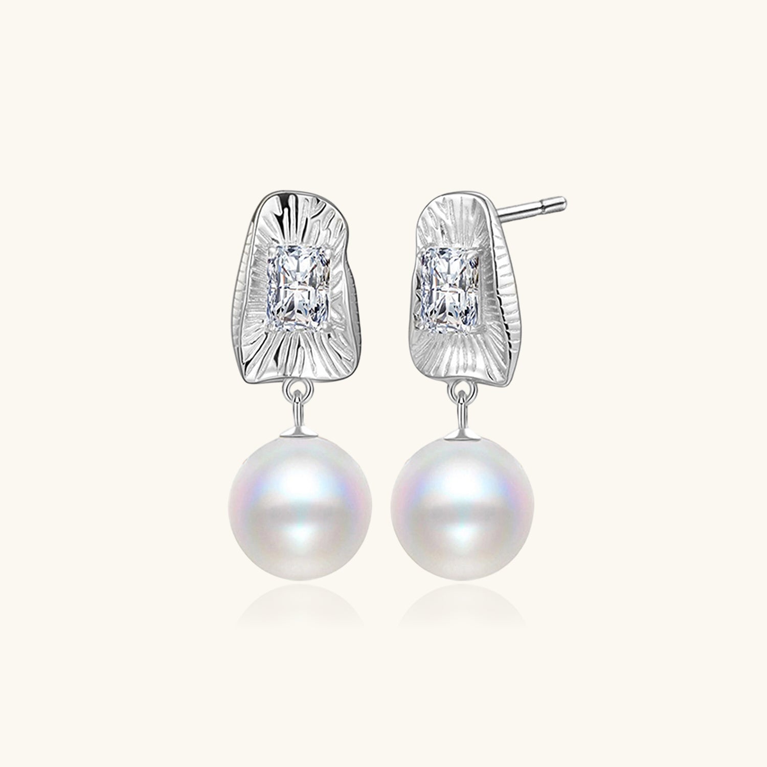 Sunburst Diamond and Pearl Drop Earrings - Silver