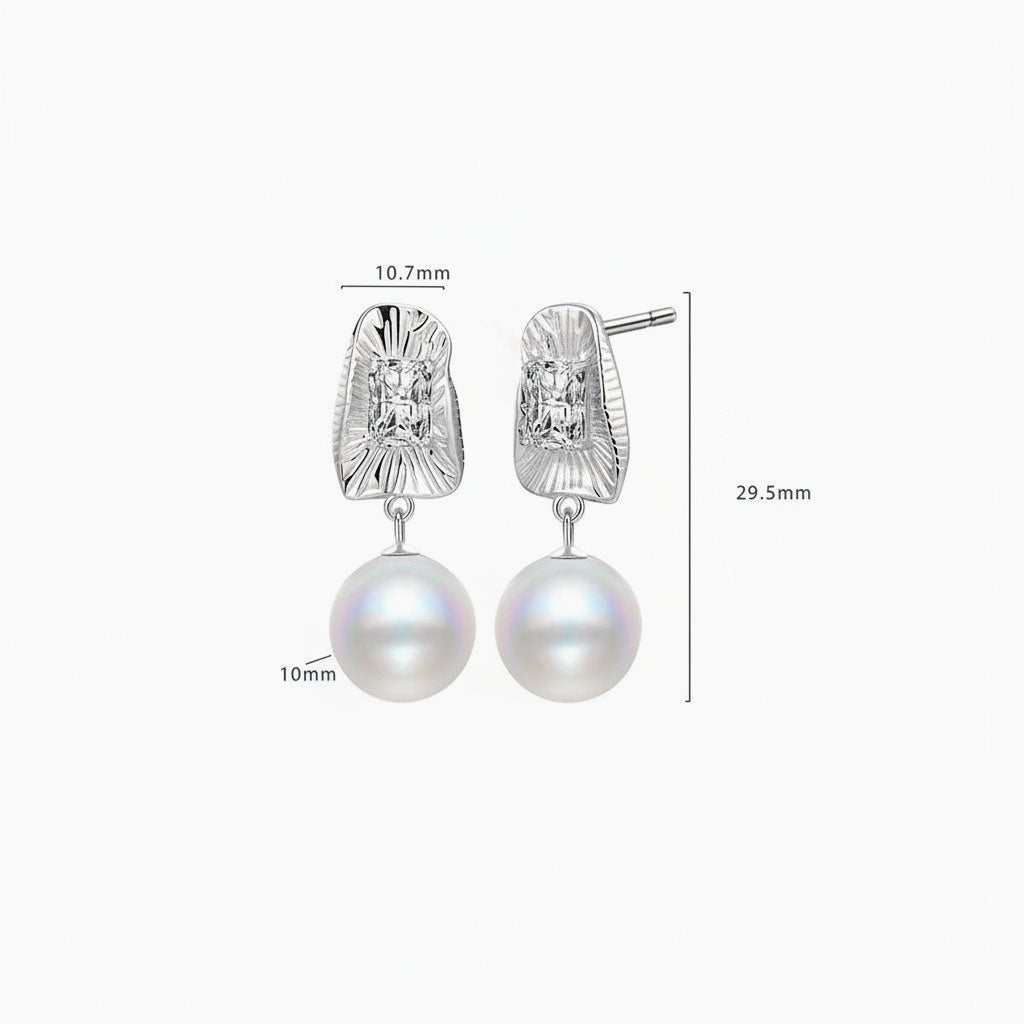 Sunburst Diamond and Pearl Drop Earrings - Silver