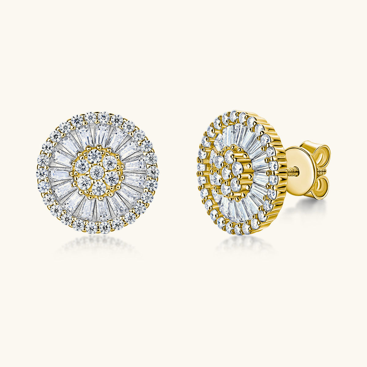 Sunburst Moissanite Floral Stud Earrings - Gold