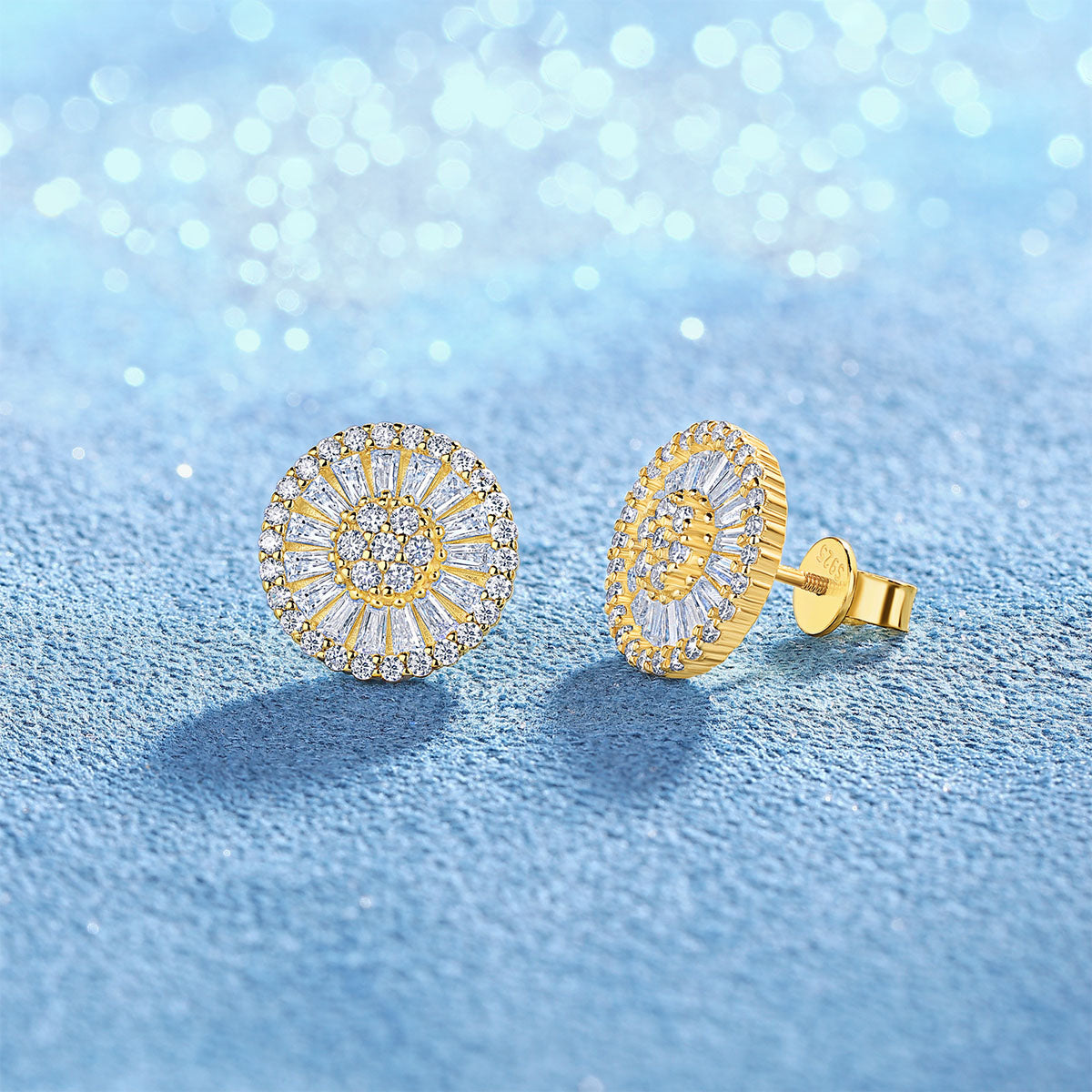 Sunburst Moissanite Floral Stud Earrings - Gold