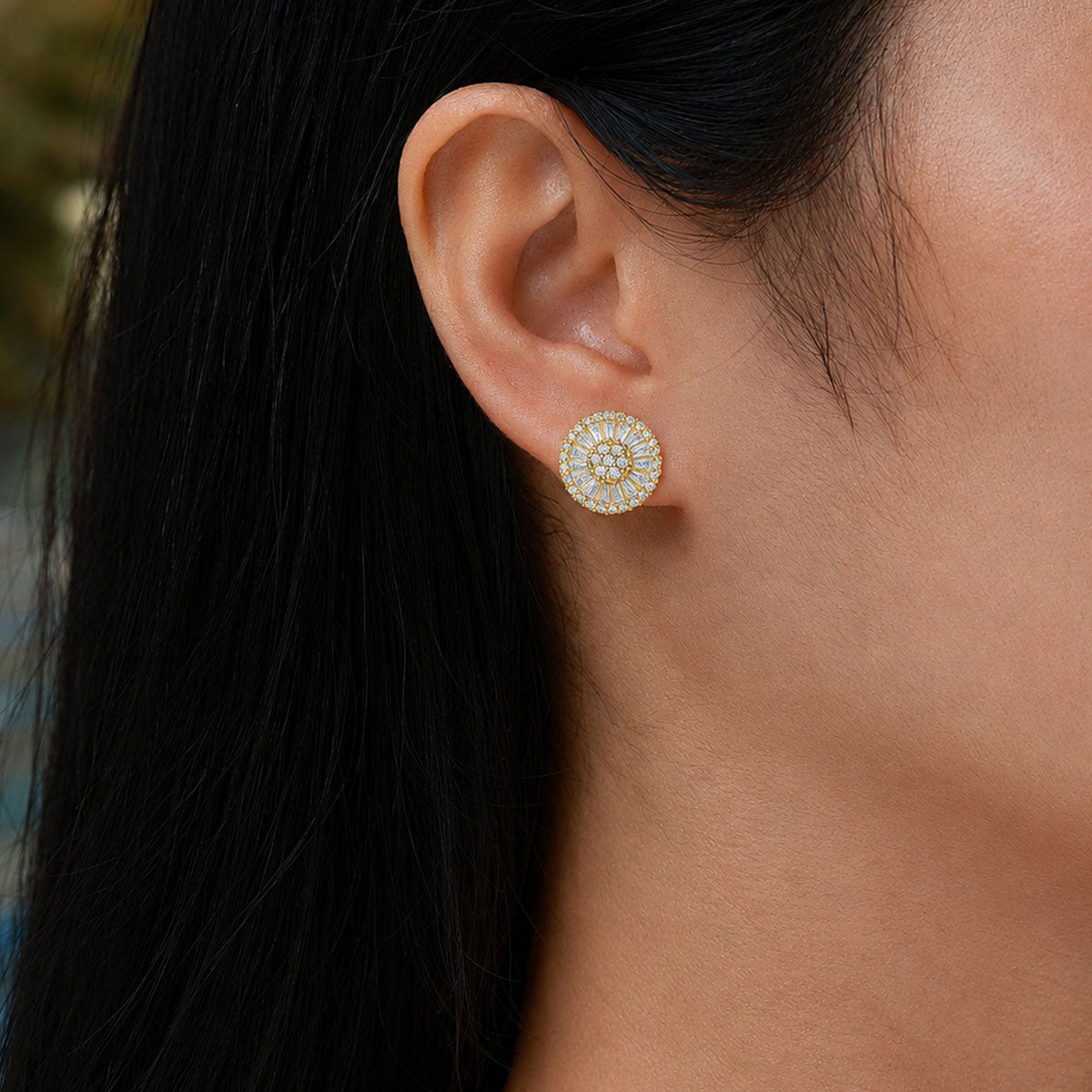 Sunburst Moissanite Floral Stud Earrings - Gold