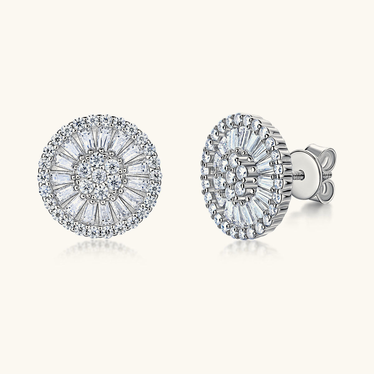 Sunburst Moissanite Floral Stud Earrings - Silver