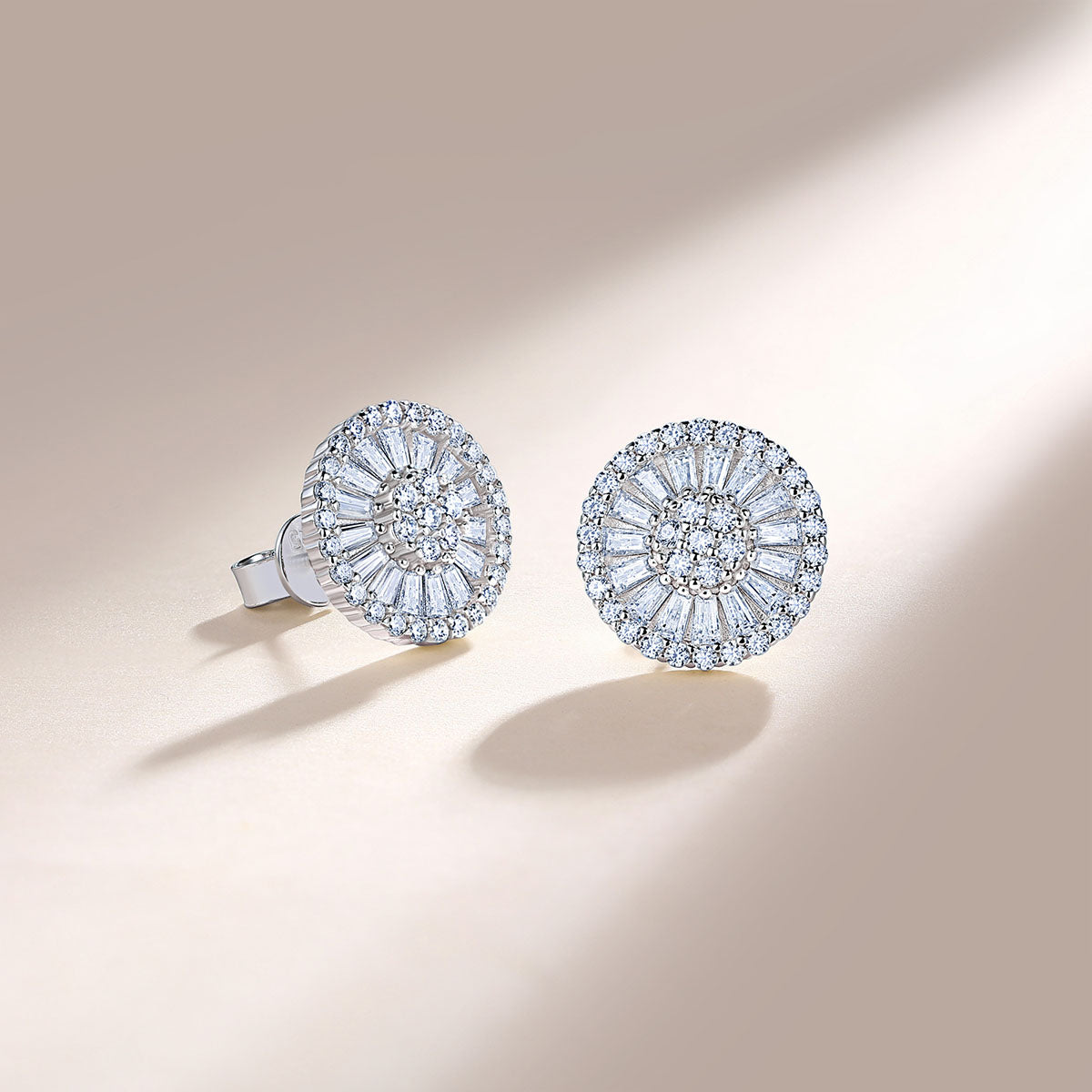 Sunburst Moissanite Floral Stud Earrings - Silver