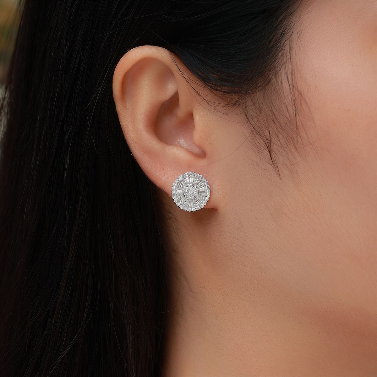 Sunburst Moissanite Floral Stud Earrings - Silver