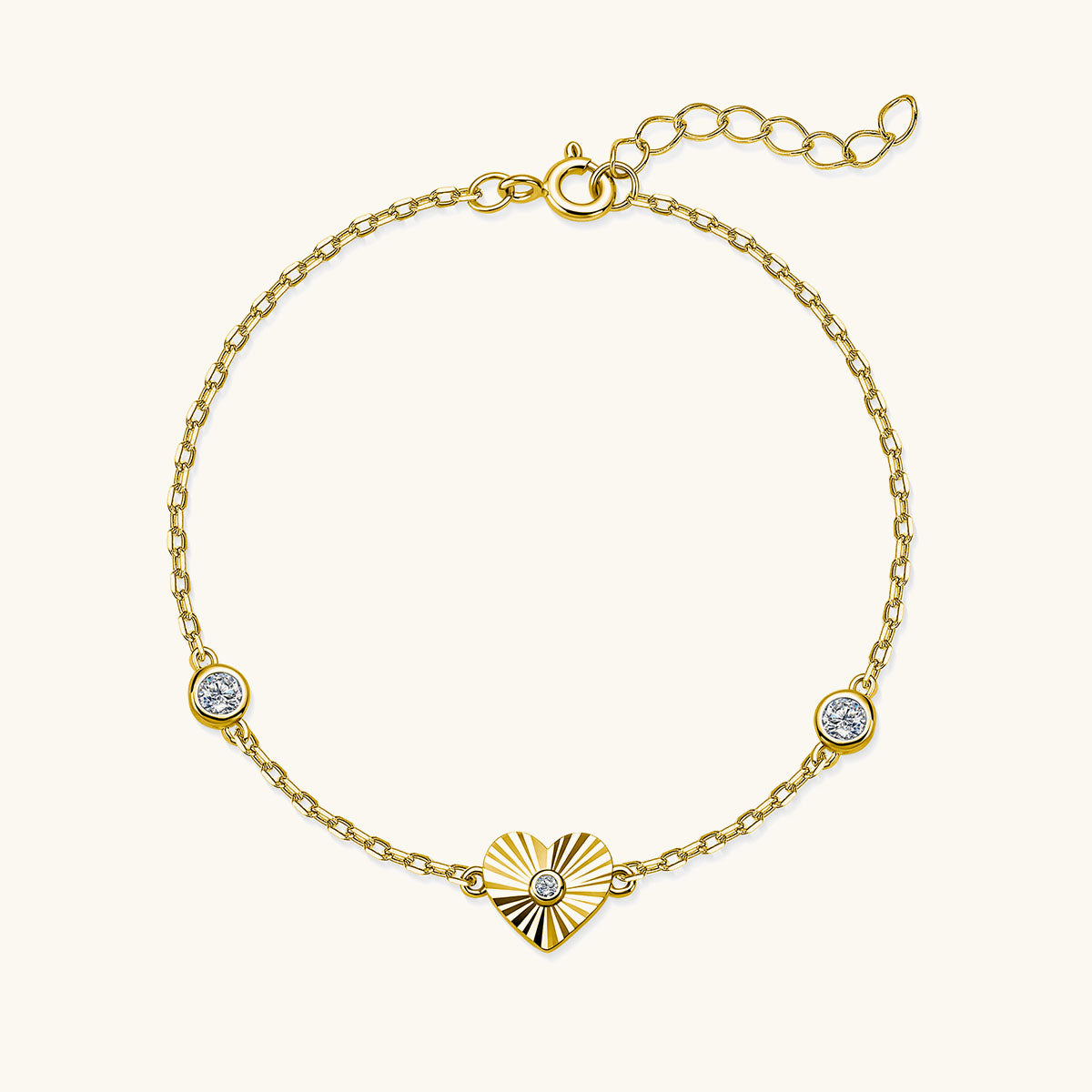 Sunburst Moissanite Heart Station Bracelet - Gold