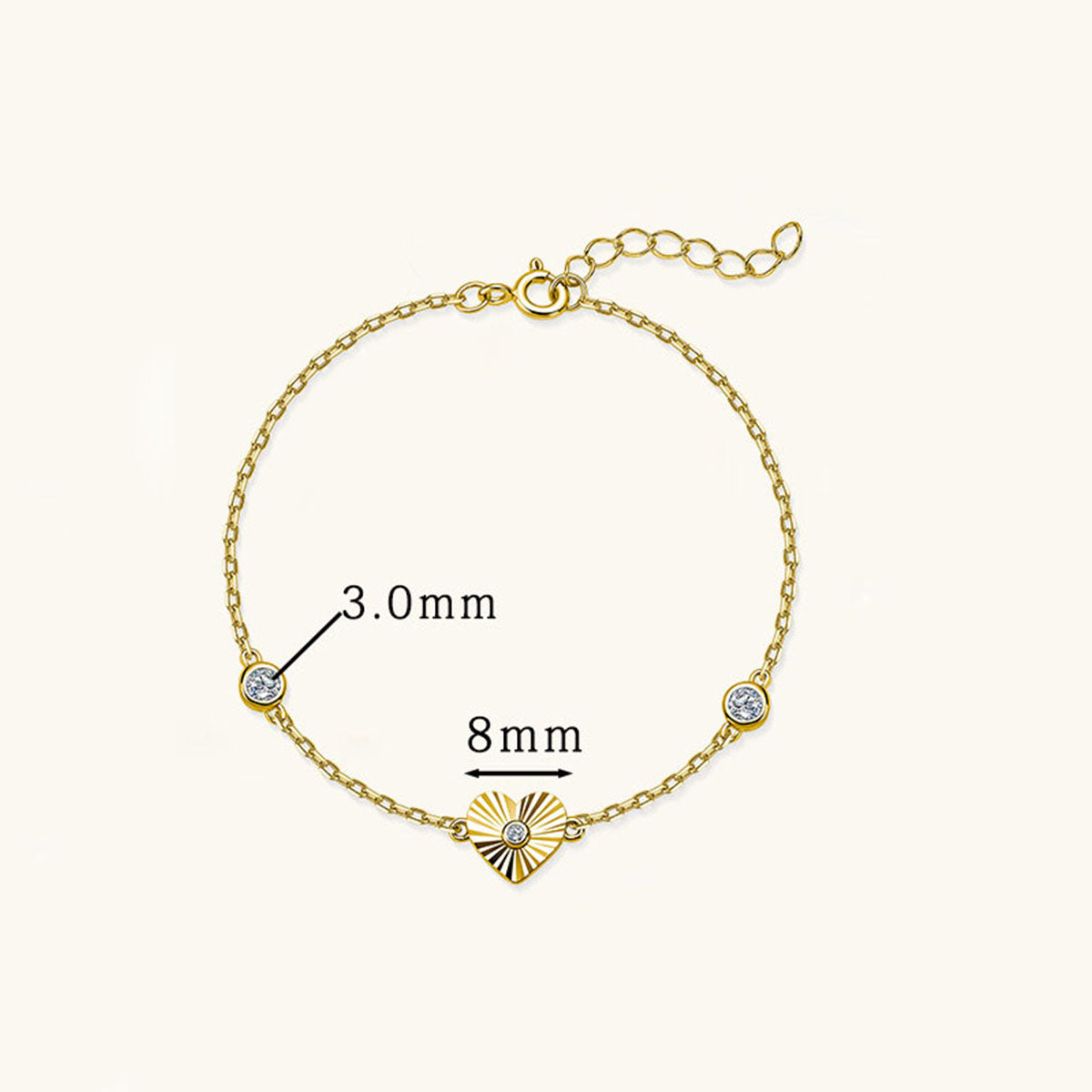 Sunburst Moissanite Heart Station Bracelet - Gold