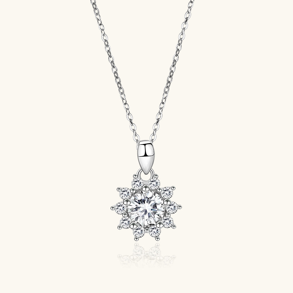 Sunfloral Moissanite Halo Pendant Necklace - Silver