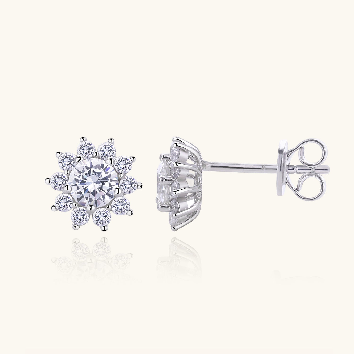 Sunfloral Moissanite Halo Stud Earrings - Silver